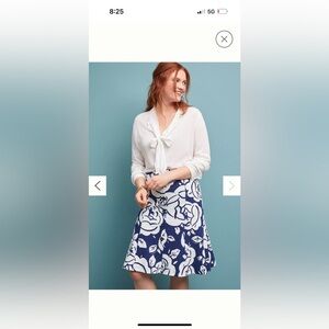 Anthropologie Maeve Amiens Flounced Skirt Blue White Floral Lined Midi XSmall